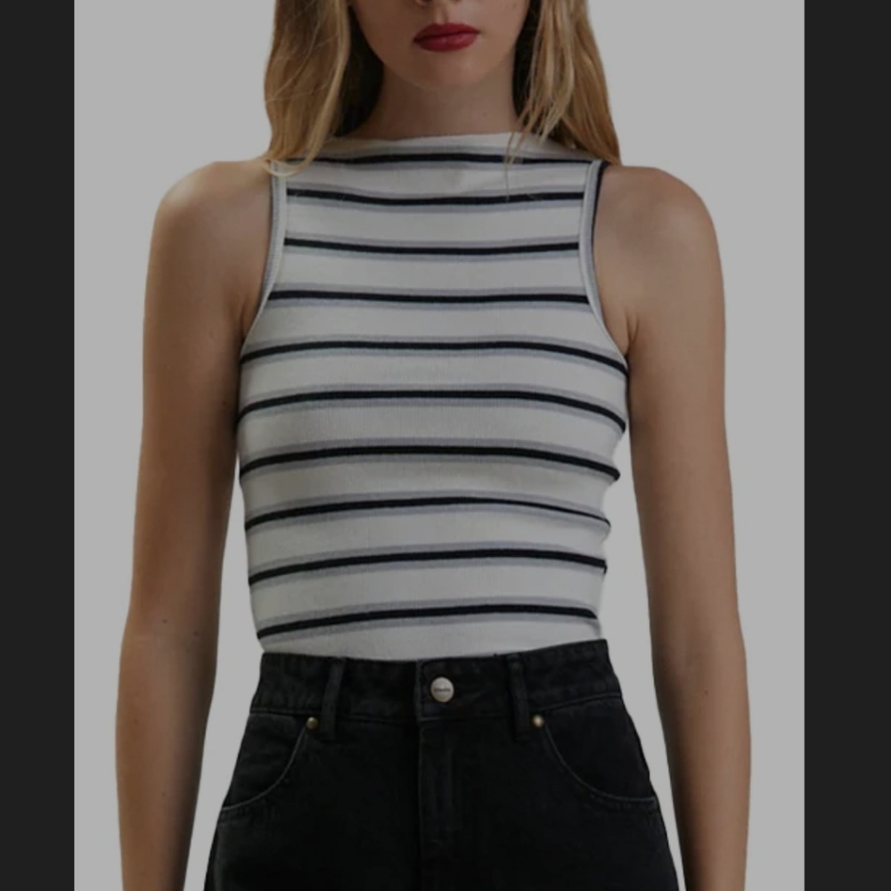 Afends Hemp Revolution Moby Hemp Striped Ladies High Neck Tank Shadow - M - Picture 8 of 8